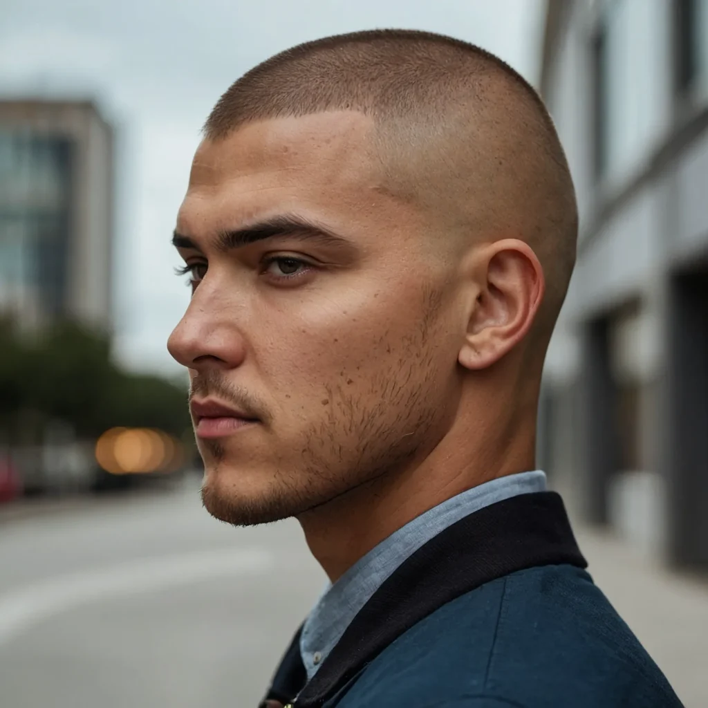 Buzz Cut with Short Fringeman with buzz c