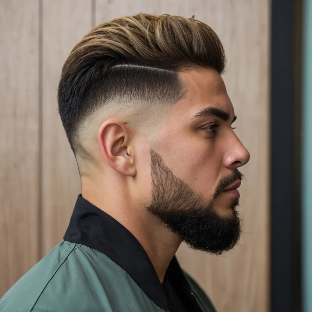 Low Drop Fade Blowout man with voluminous