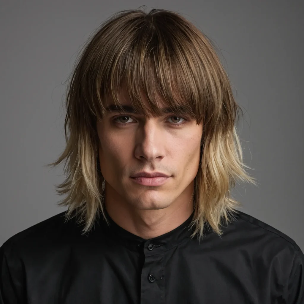 Low Drop Fade Curtain Bangs man with medium