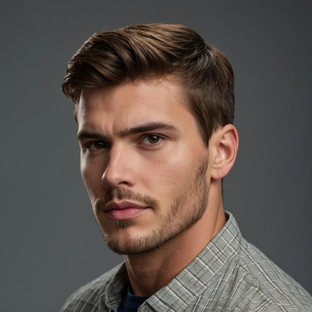 Low Drop Fade Side Swept Bangs stylish man w