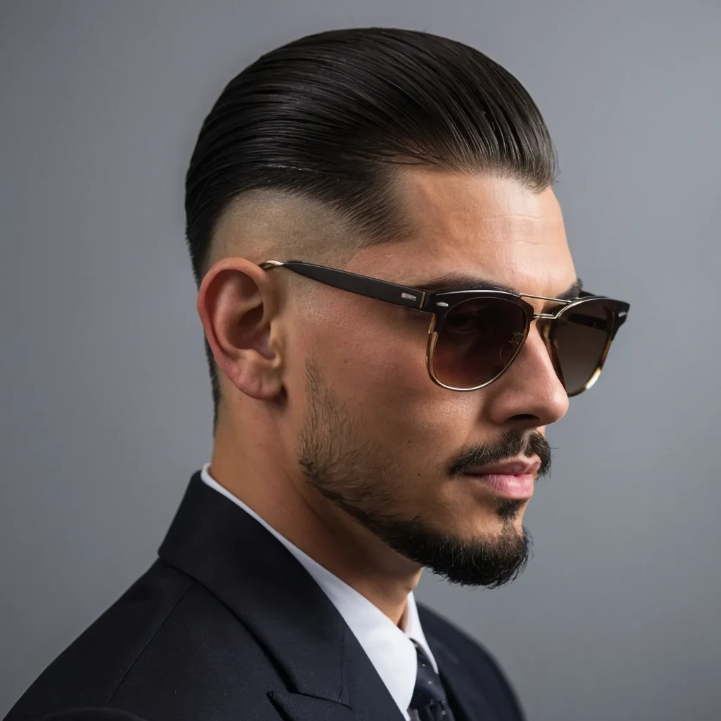 Low Drop Fade Slicked Back stylish man with