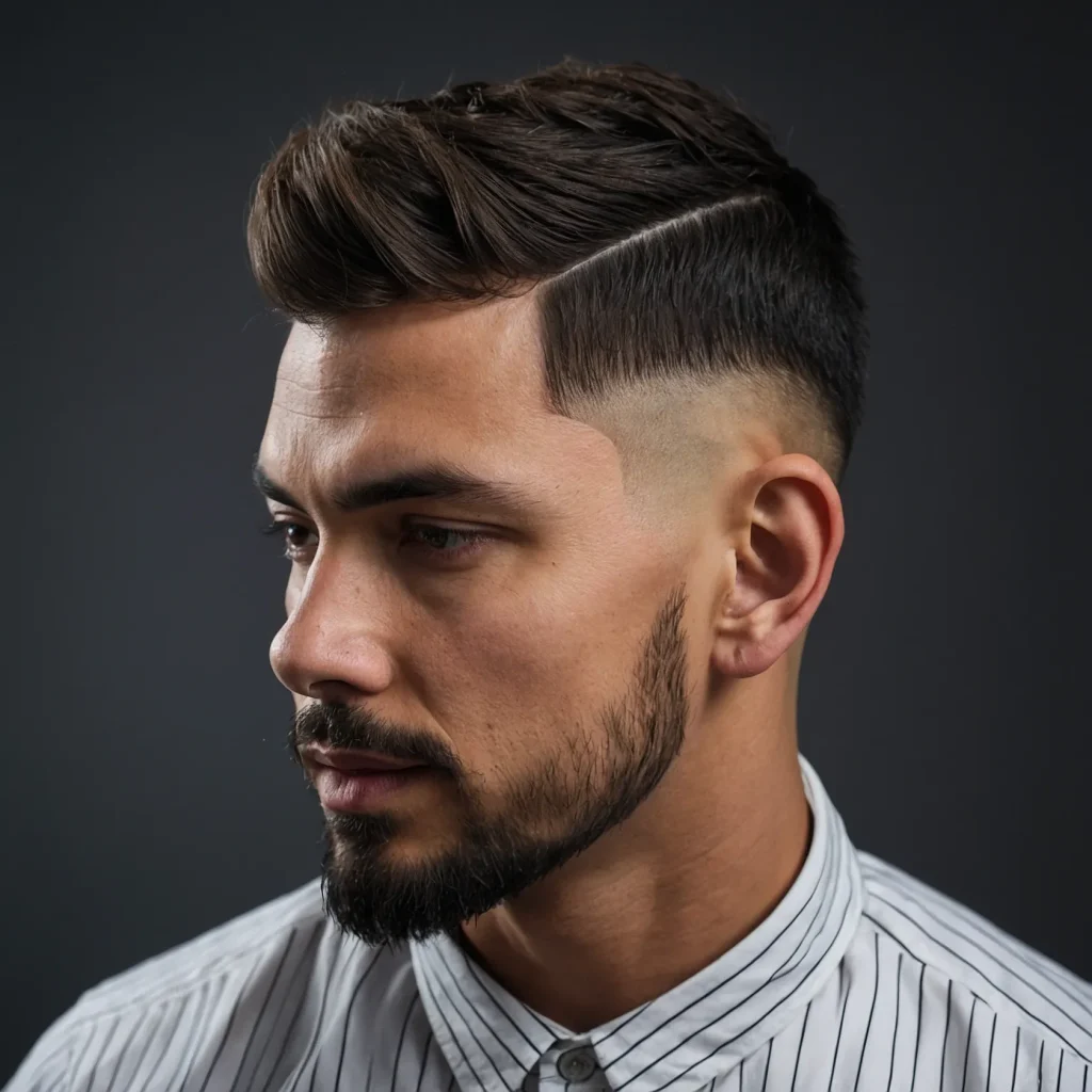 Low Drop Fade with Fringe man with short t