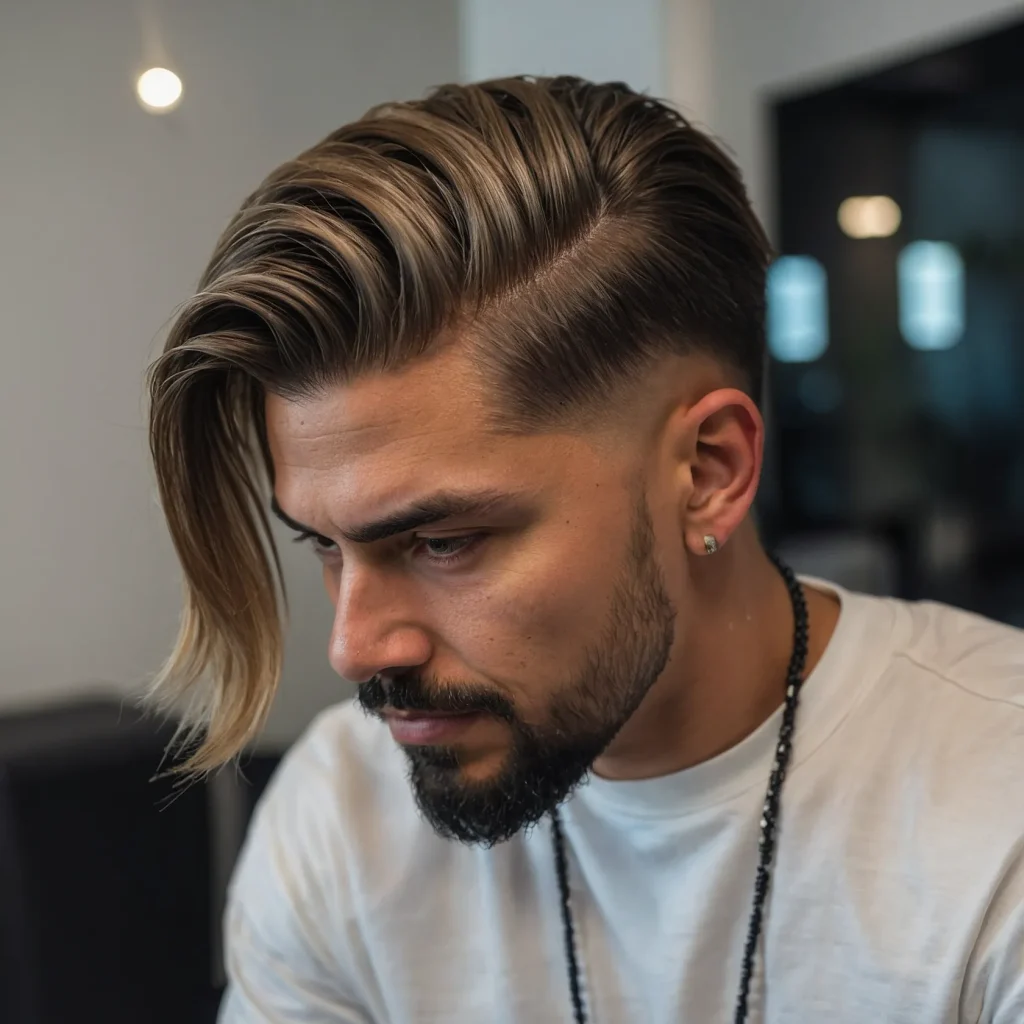 Low Drop Fade with Long Hair on Top man with