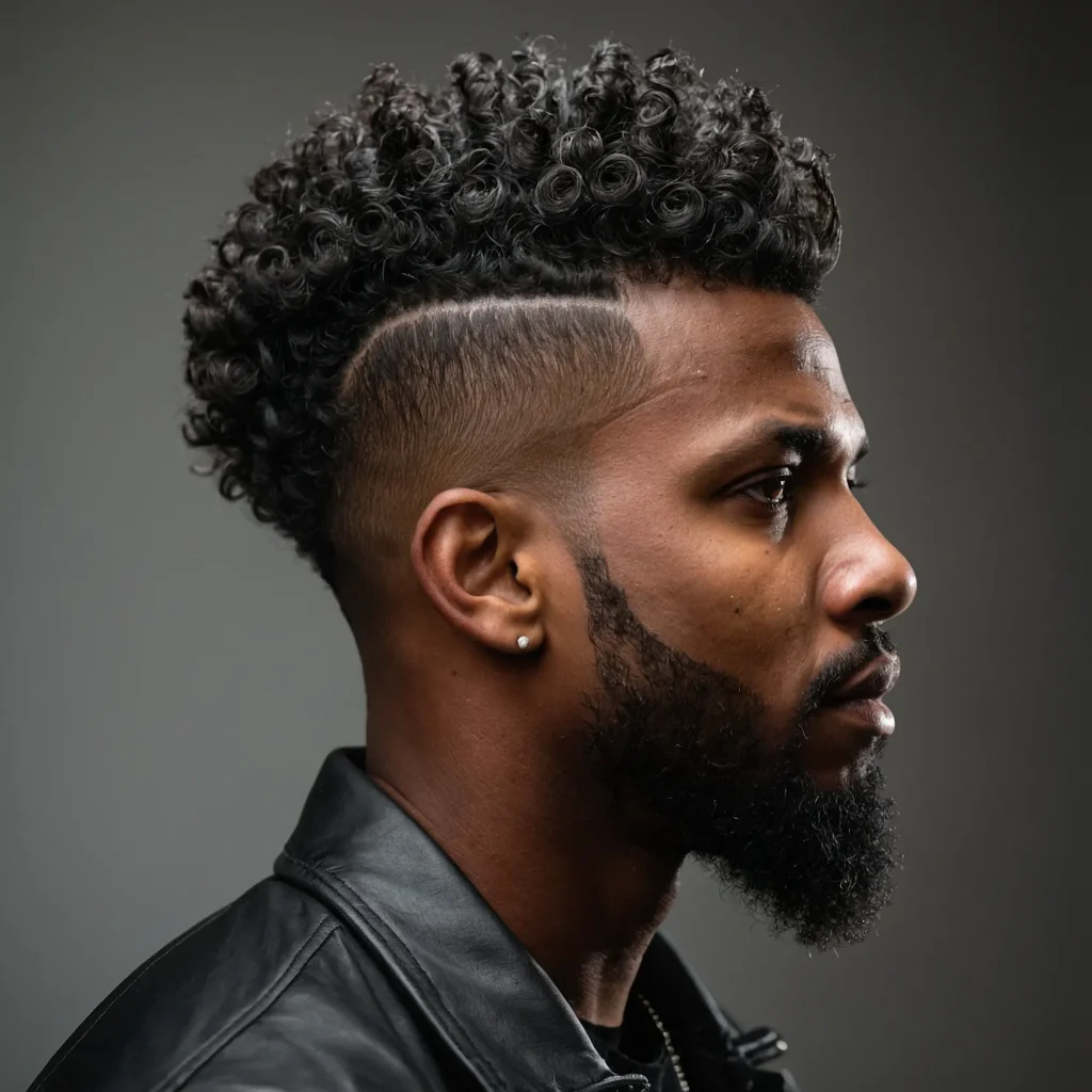 Low Taper Fade with Burst MohawkBlack man w
