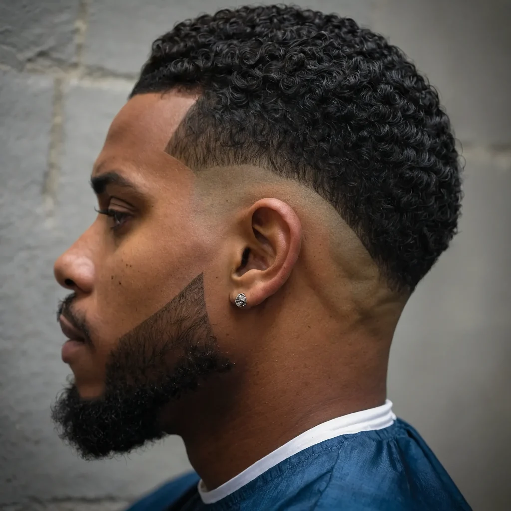 Low Taper Fade with Temple DesignBlack man