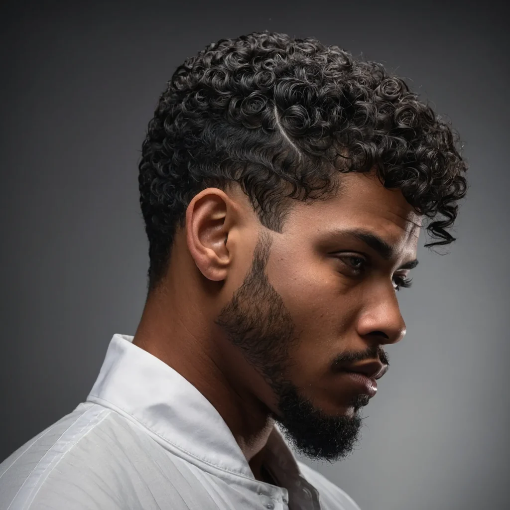 Low Taper with Curly Top and Fade DetailBl