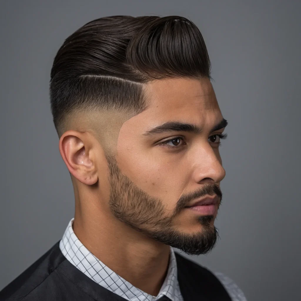 Side Swept Short Hair with Low Taper