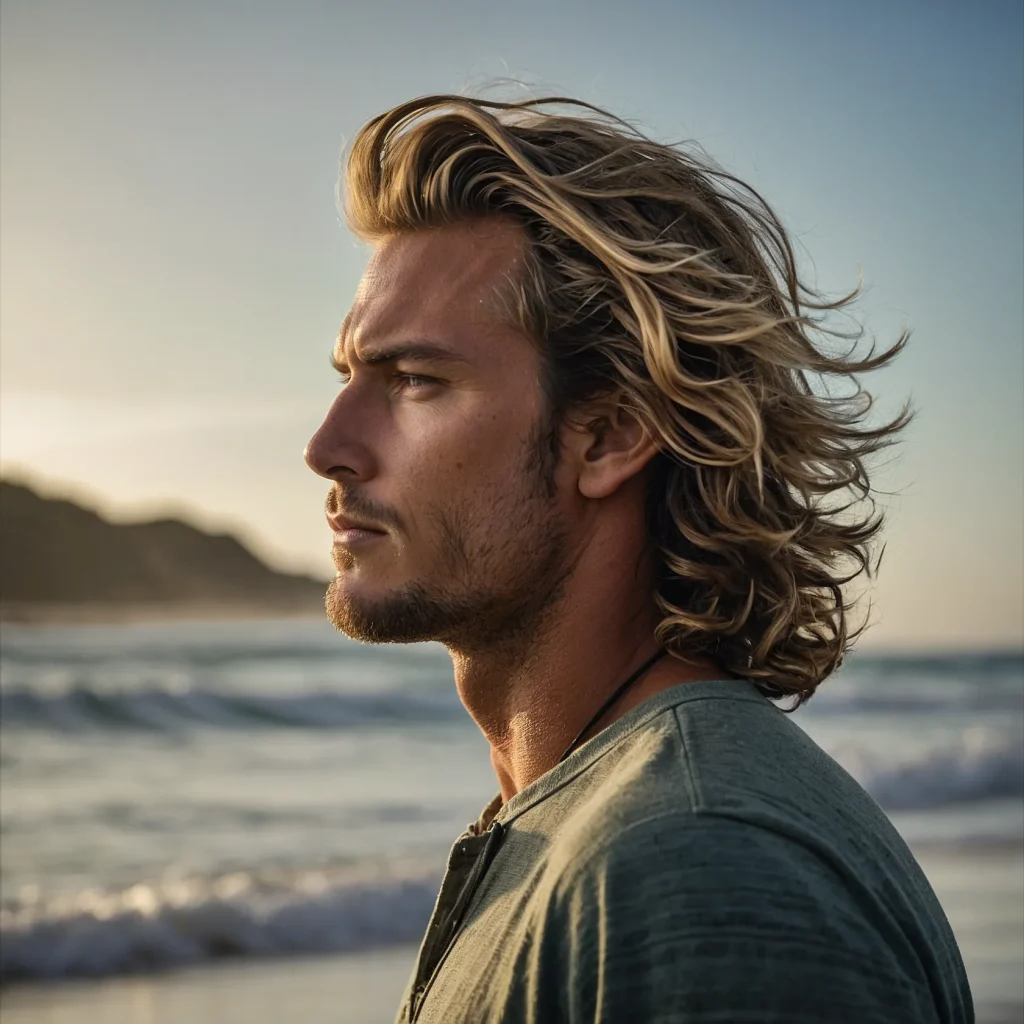 Tousled Surfer Hairman with mediumlength to