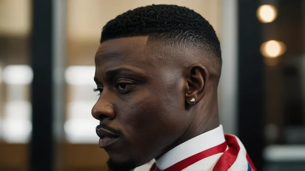 Boosie Fade with PartA closeup of Black man