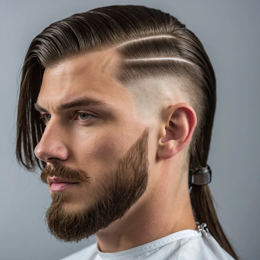 BrushedBack Mullet Fadewhite man with slick