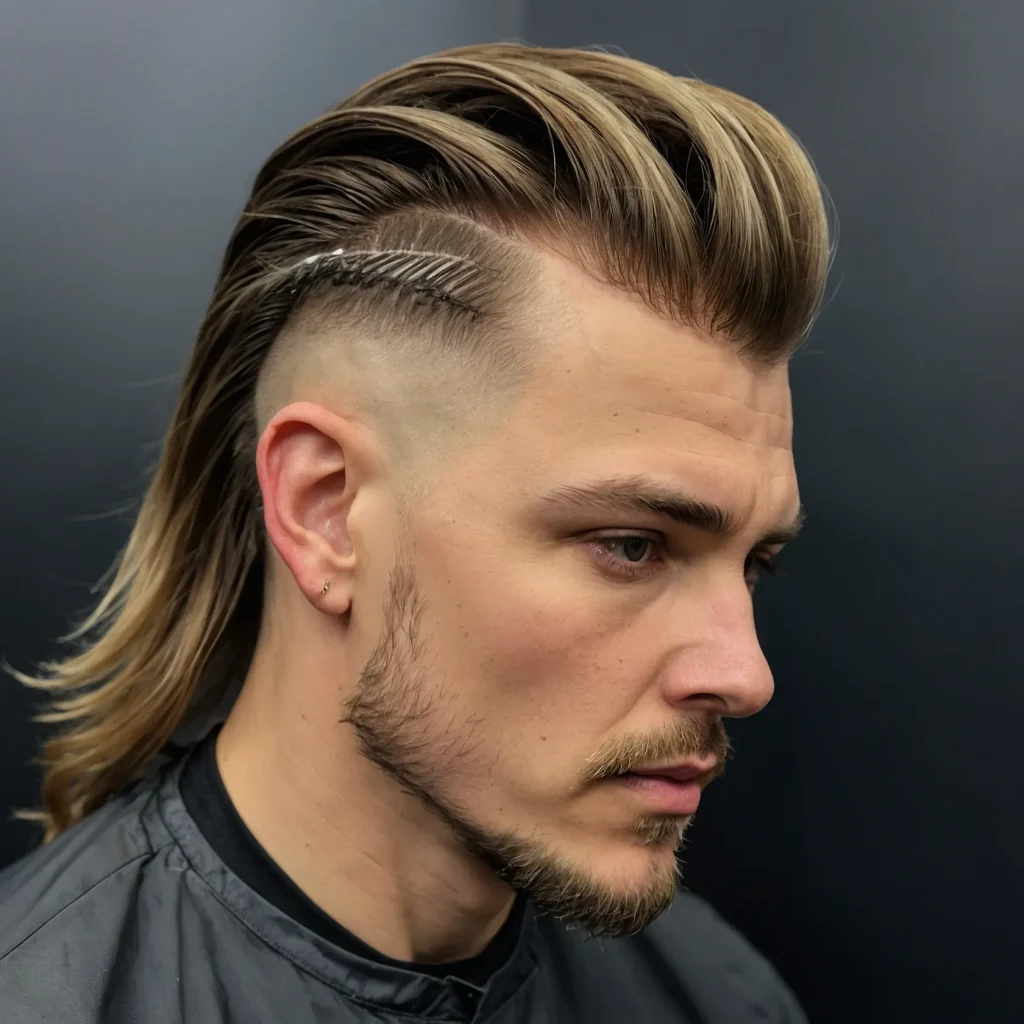 Burst Fade Mullet with Side Sweepwhite man