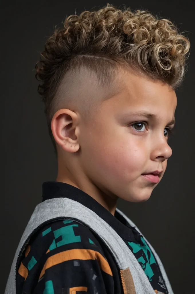 Burst Fade with Curly Mohawkboy with curl