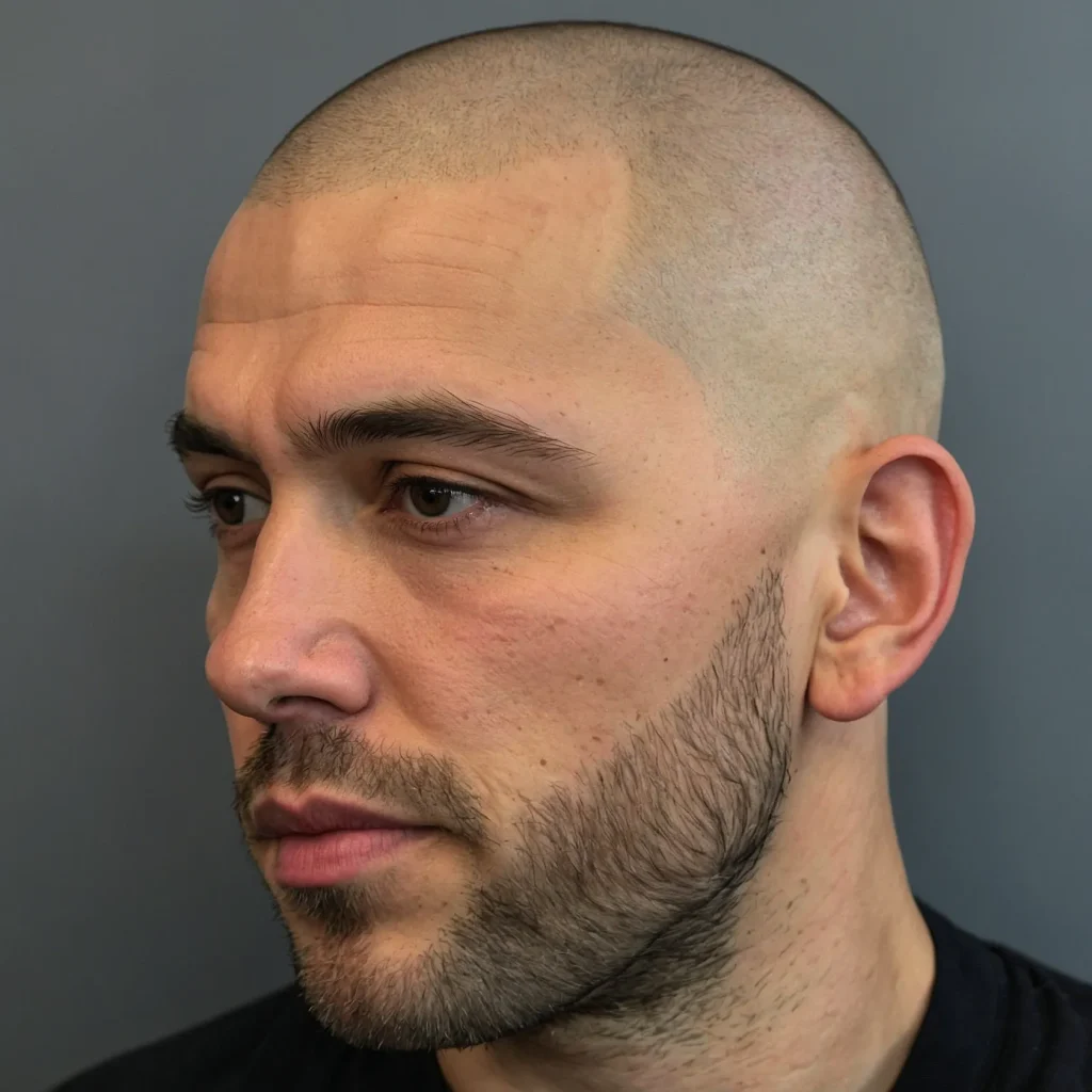 Buzz Cut with Bald Fade and LineUpCloseup of