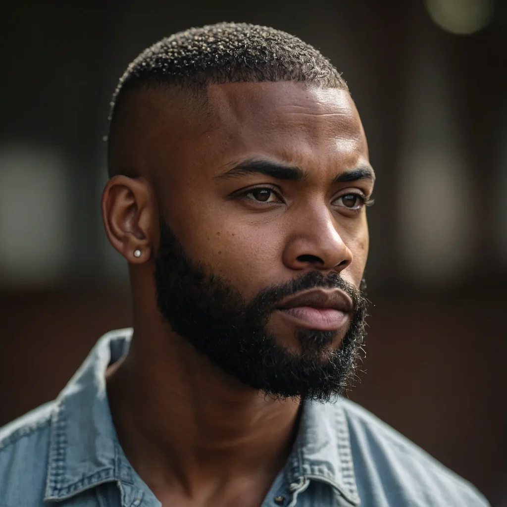 Buzz Cut with Beard FadePortrait of Black m