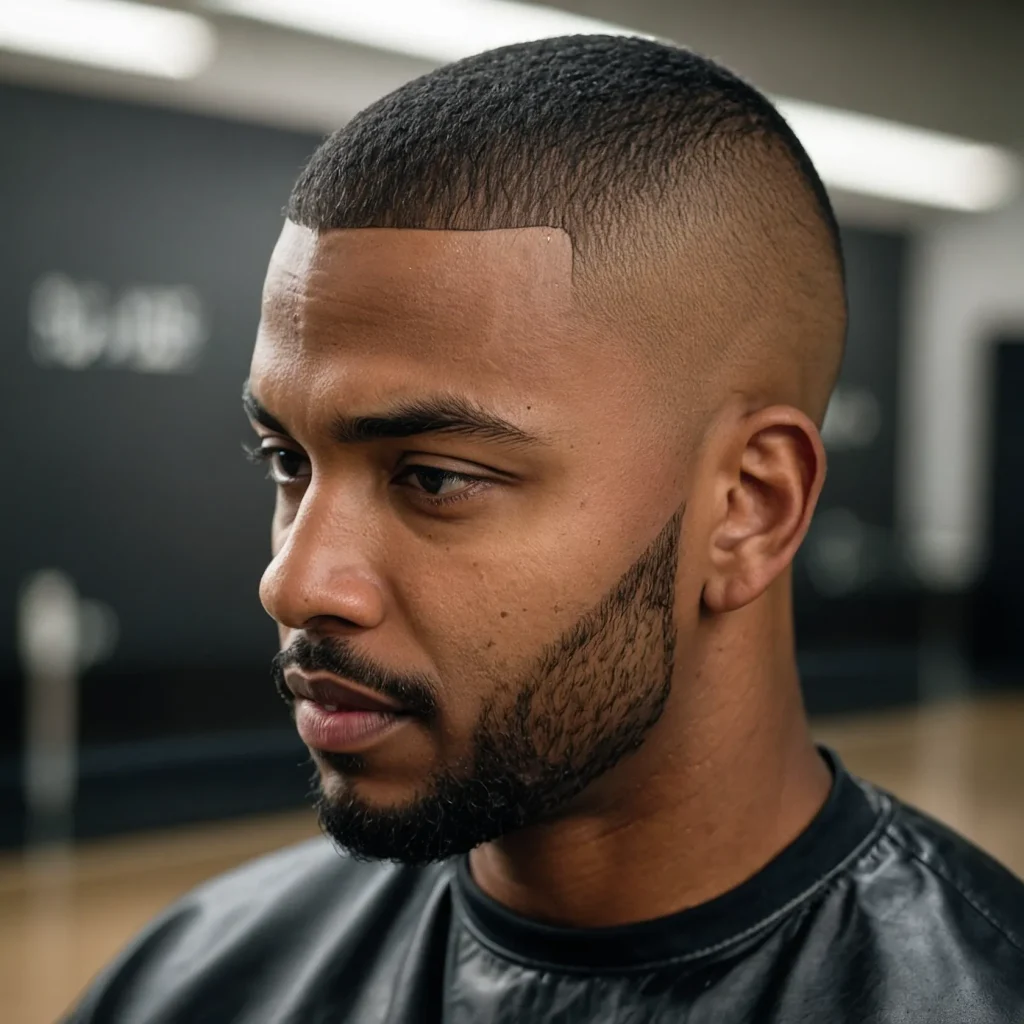 Buzz Cut with Curved Part DesignBlack man wit