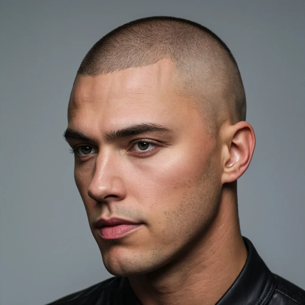 Buzz Cut with Defined Hairline and FadeWhite