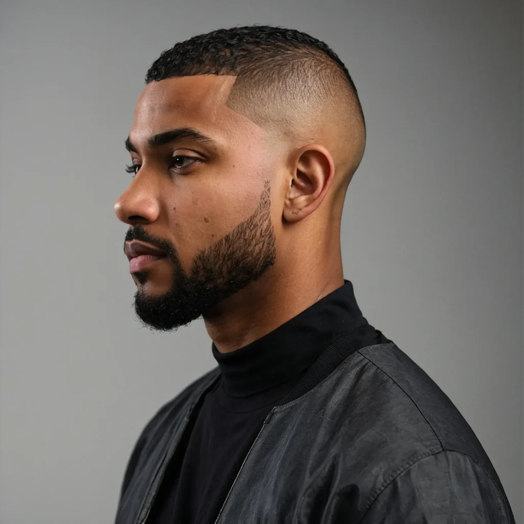 Buzz Cut with Mid Fade and CurlsShort curly t