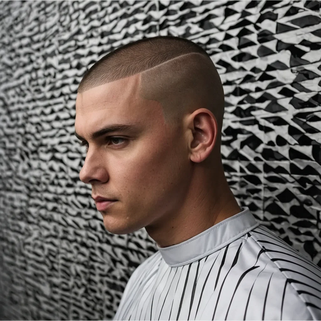 Buzz Cut with Wave Pattern FadeBuzzed top wit