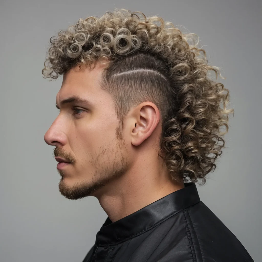 Curly Burst Fade Mulletwhite man with natur