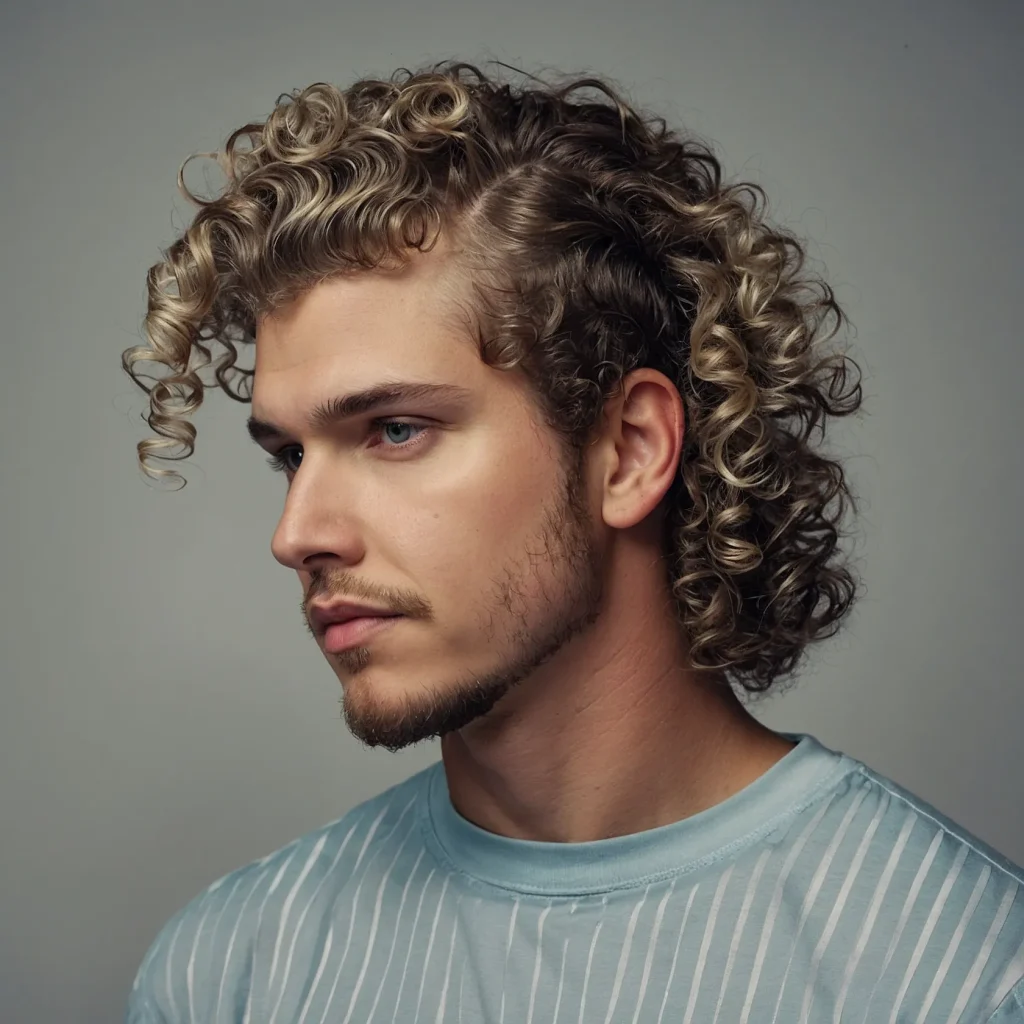 Curly Mullet Fadewhite man with natural med