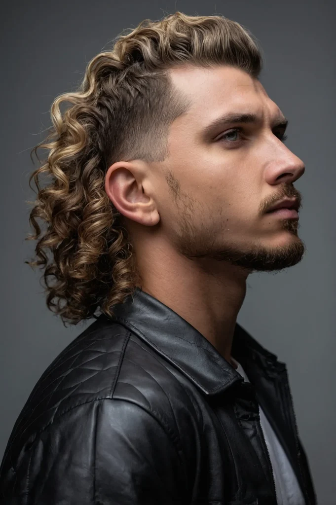 Curly Mullet with Skin FadeSide angle showing
