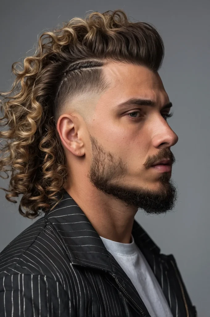 Curly Mullet with Skin FadeSide angle showing