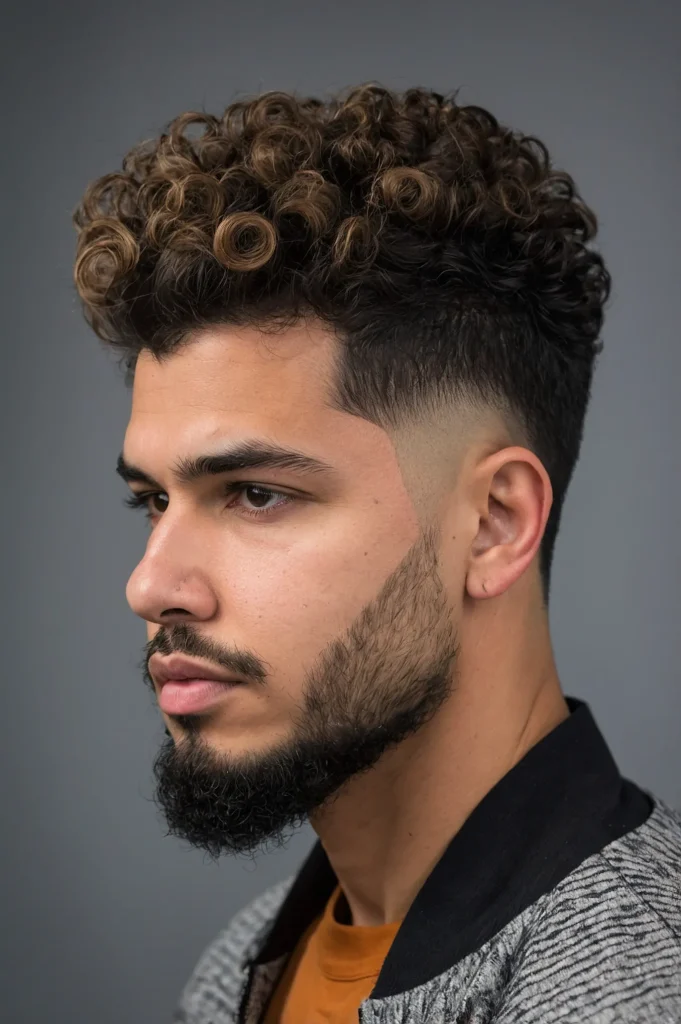 Curly Top with Mid Drop FadeMan with thick cu