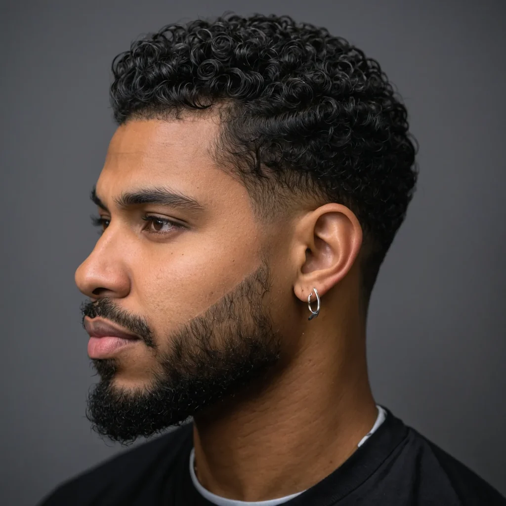 Drop Fade with Curly Temple TaperCurly textur