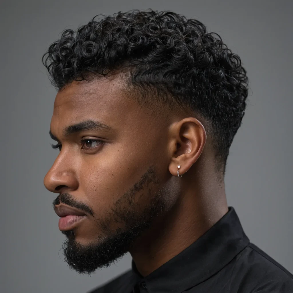Drop Fade with Low FringeBlack man with sligh