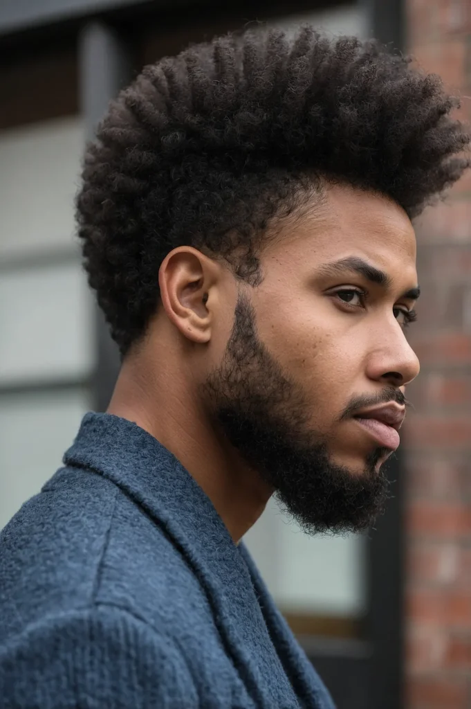 Fluffy Afro with Low Taper FadeBlack man wi