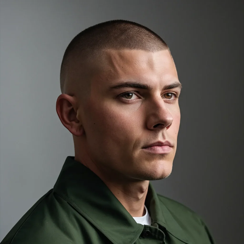 High Fade with Buzz CutWhite man with unifo