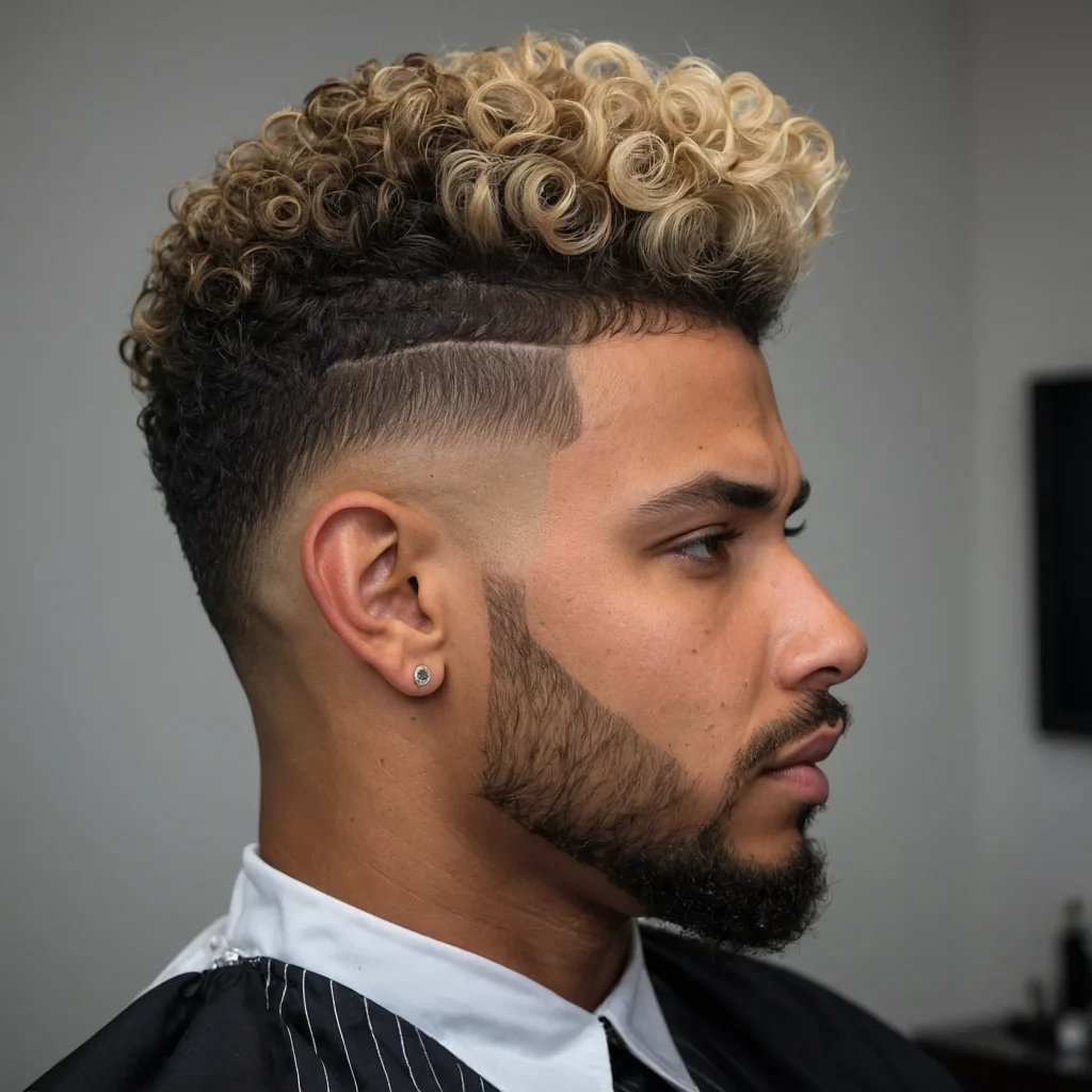 High Fade with Curly TopSoft natural curls on