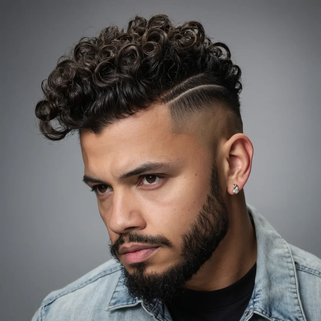 High Fade with Mohawk Curl StripCurls run dow