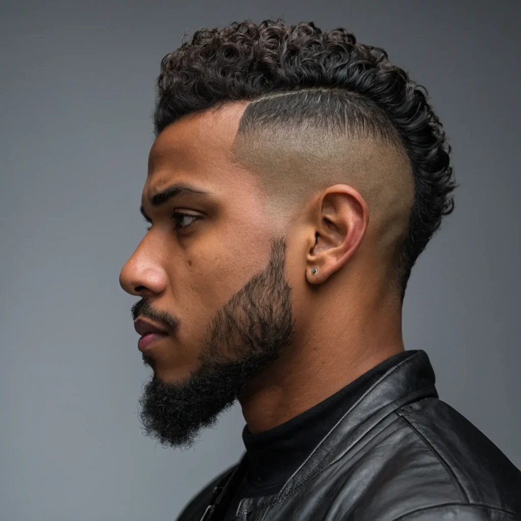 High Taper Fade FrohawkBlack man with curls s