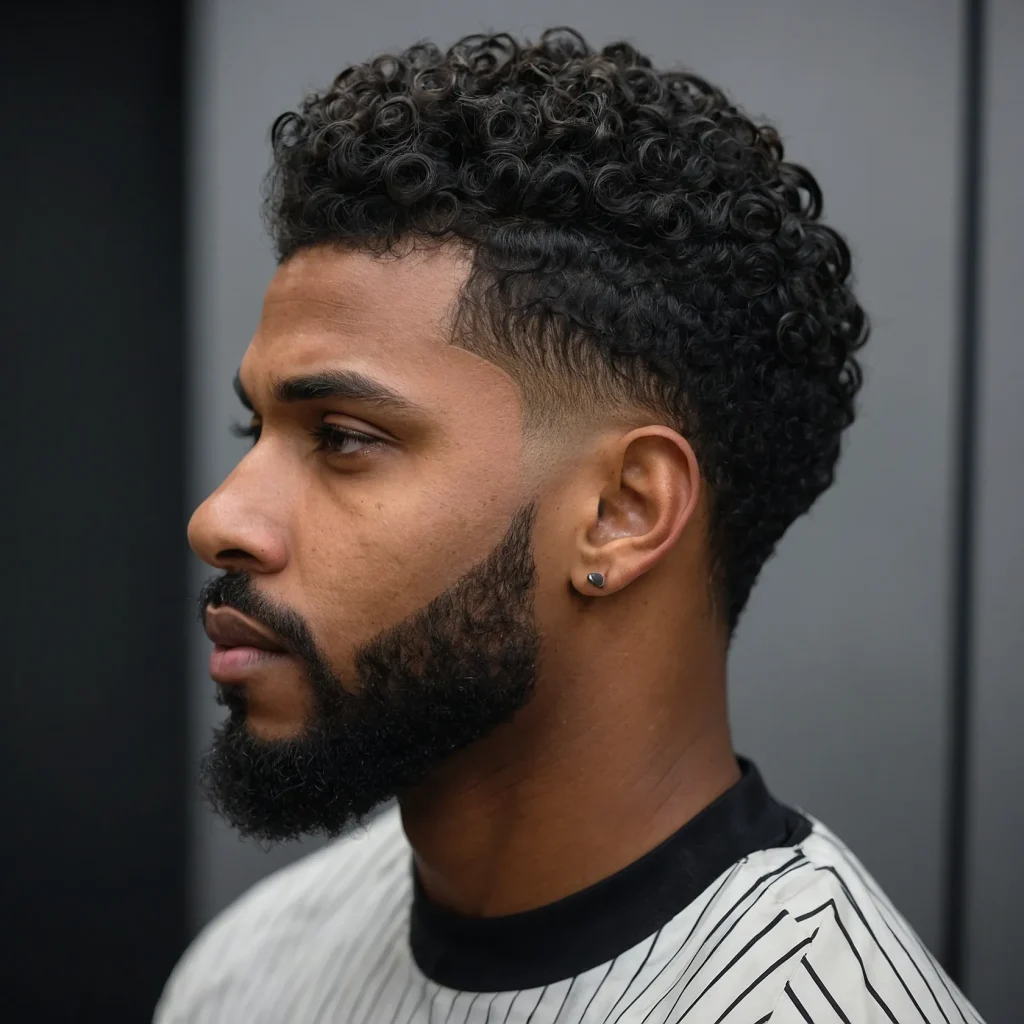 High Taper Fade with Brushed CurlsBlack man w