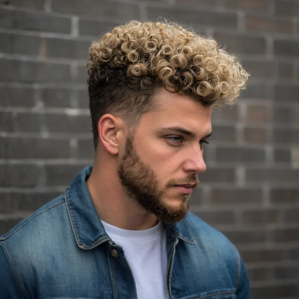 High Taper Fade with Curly Topwhite man wit
