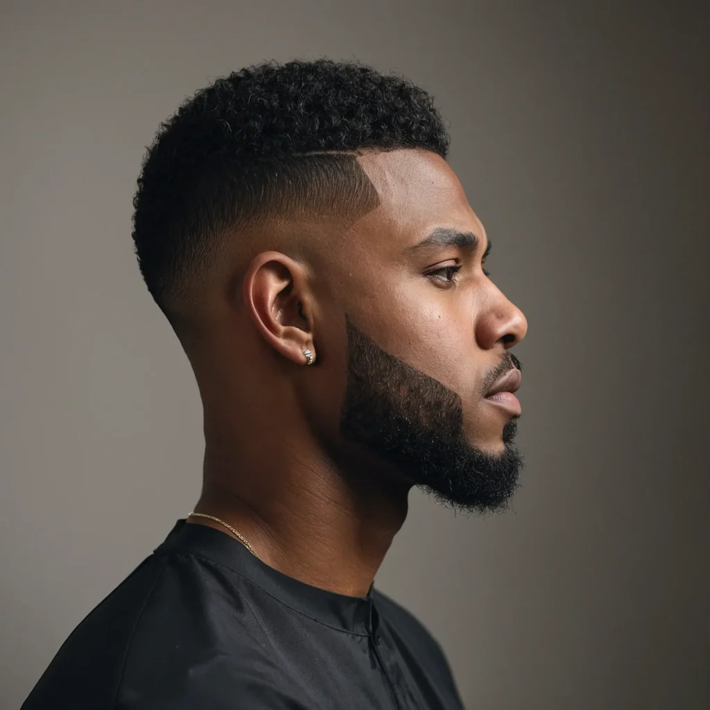 Low Drop Fade with LineUpPrompt Black man wit