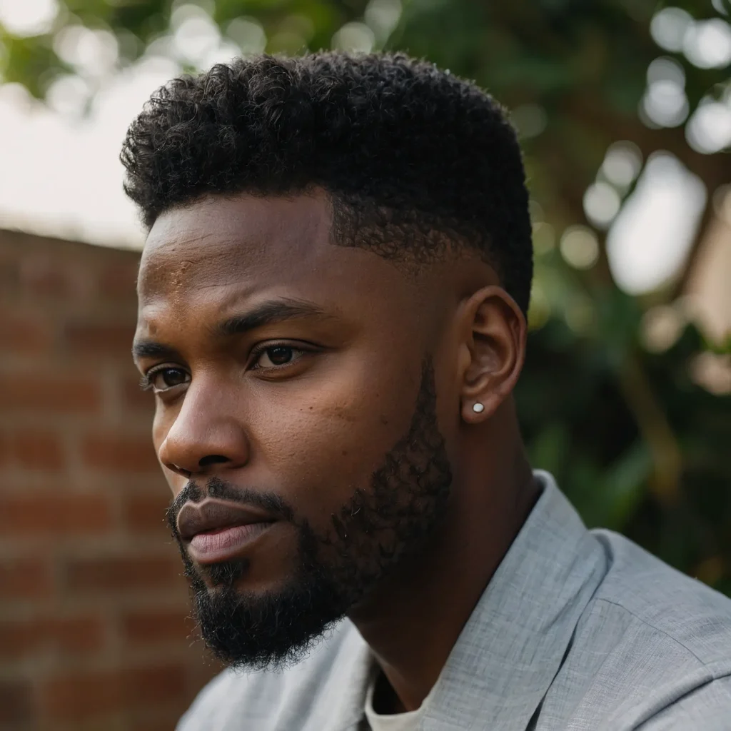 Low Fade with Brushed TopBlack man with b