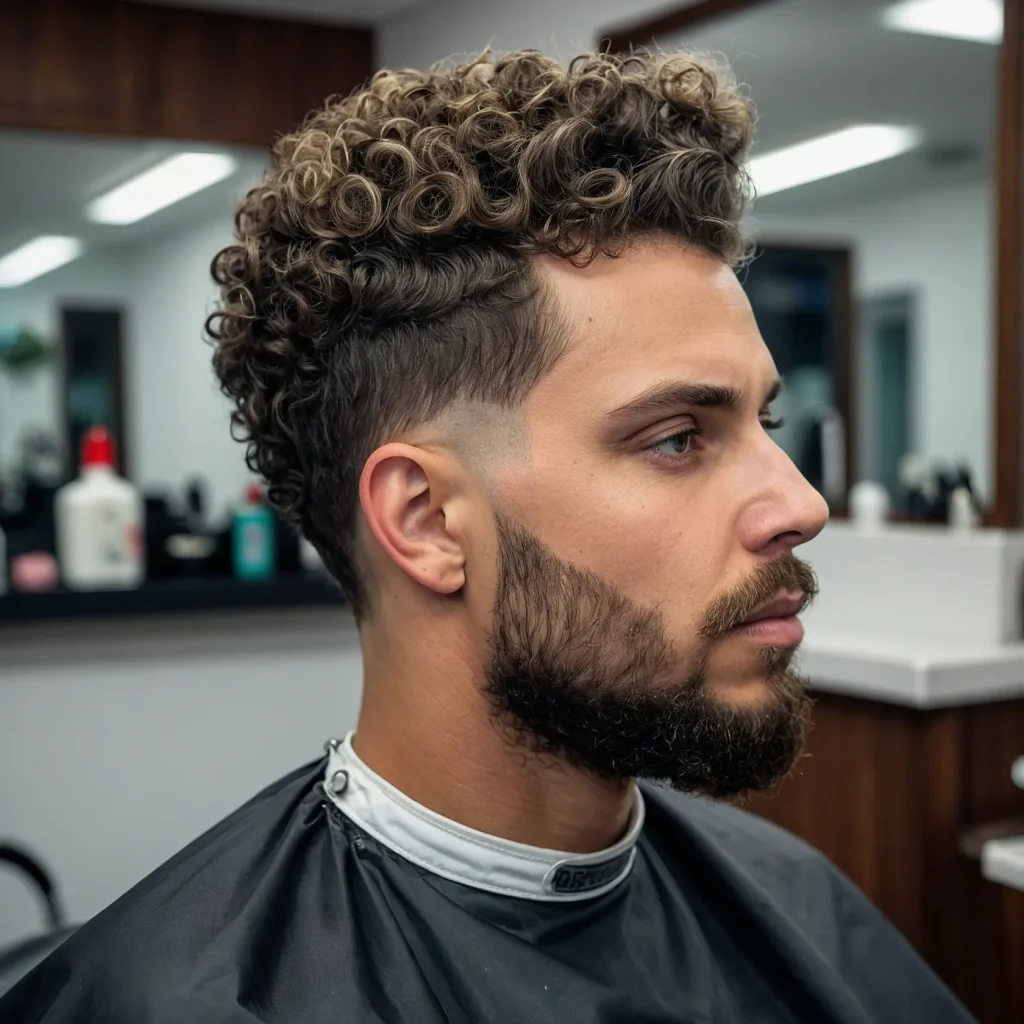 Low Fade with Curly TopNatural soft curls on