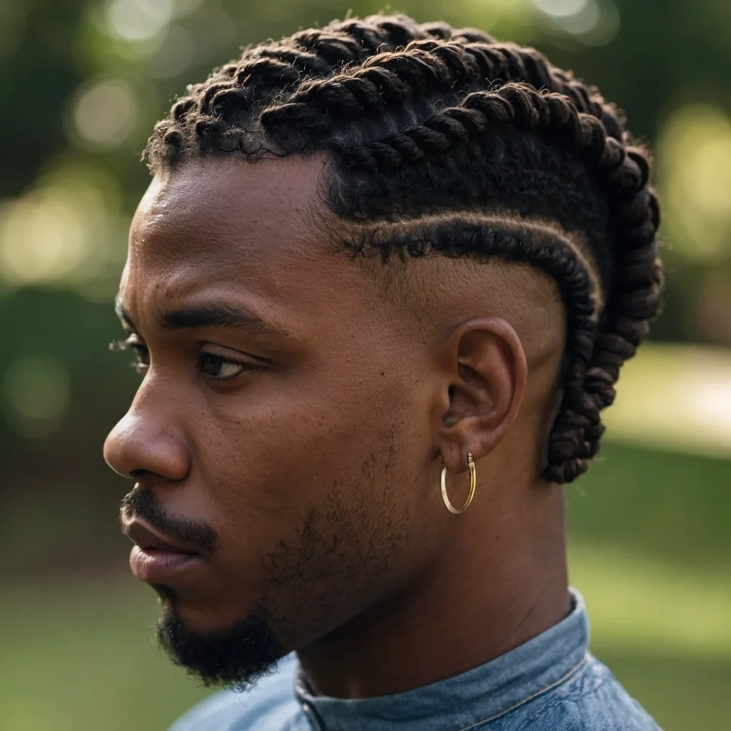 Low Fade with Mini TwistsBlack man wearing