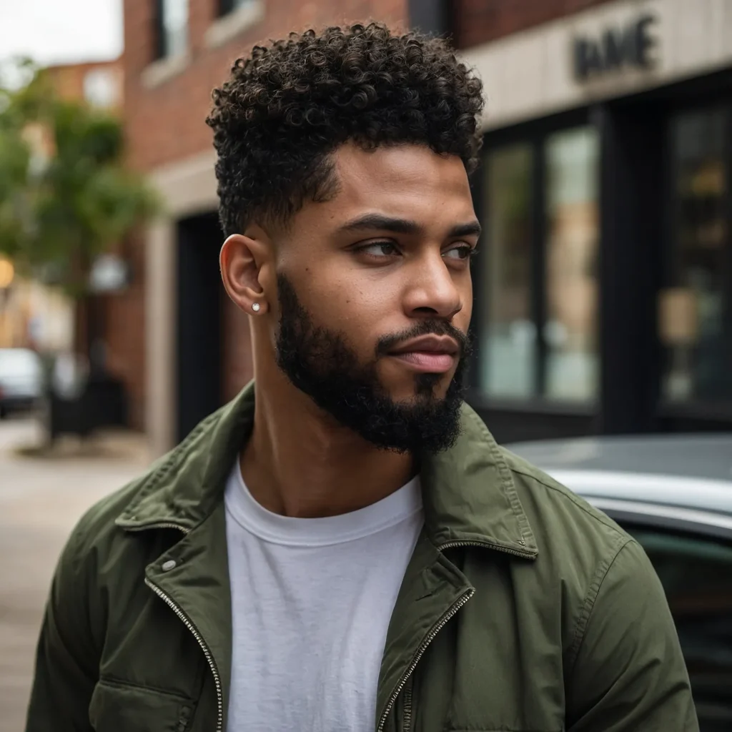 Low Fade with Natural Hair TextureBlack man