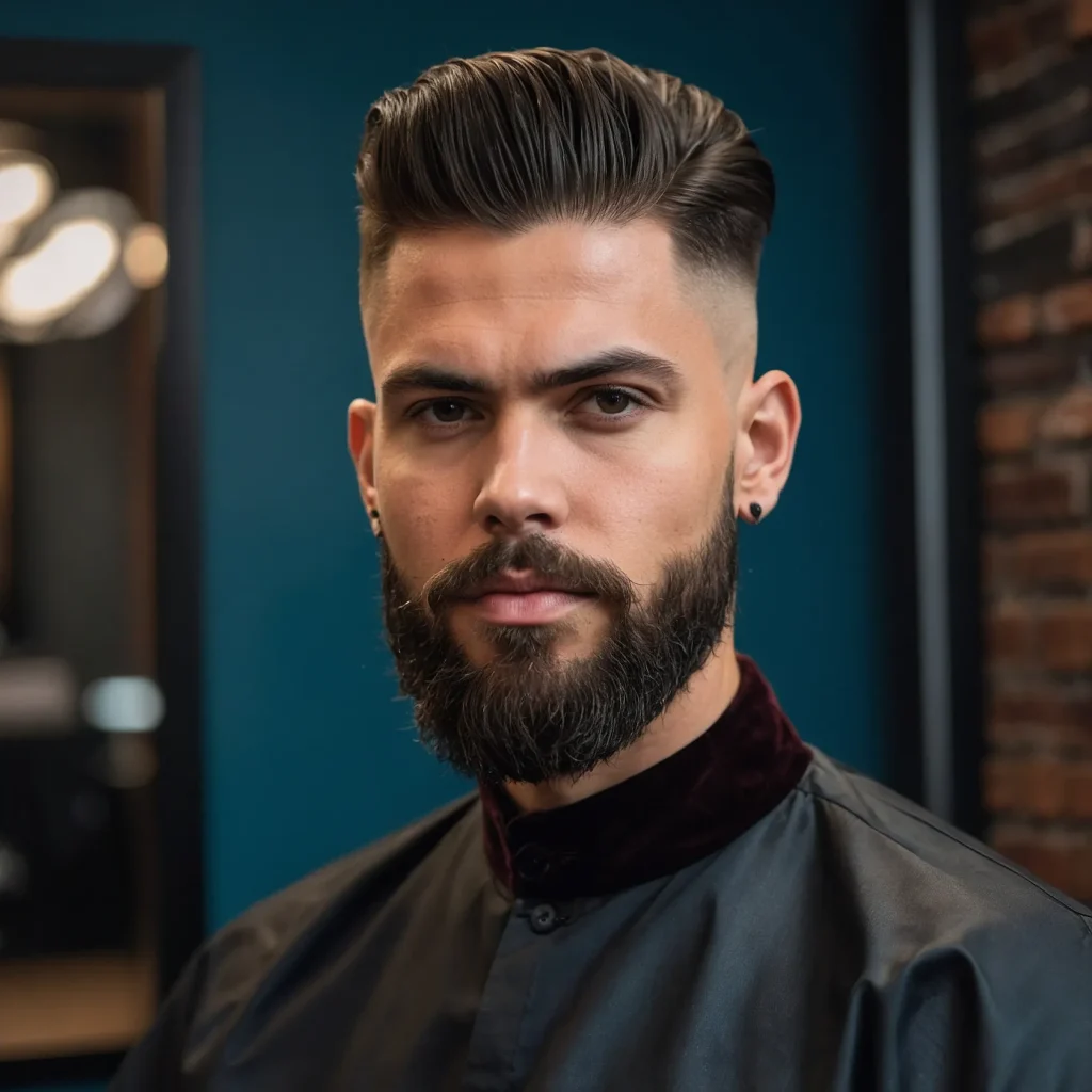 Low Fade with Side Swept TopTop styled toward