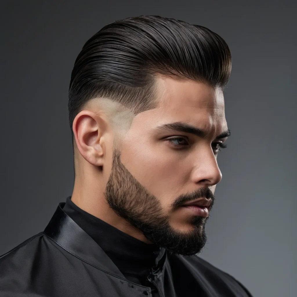 Low Fade with Slick BackHair is slicked strai