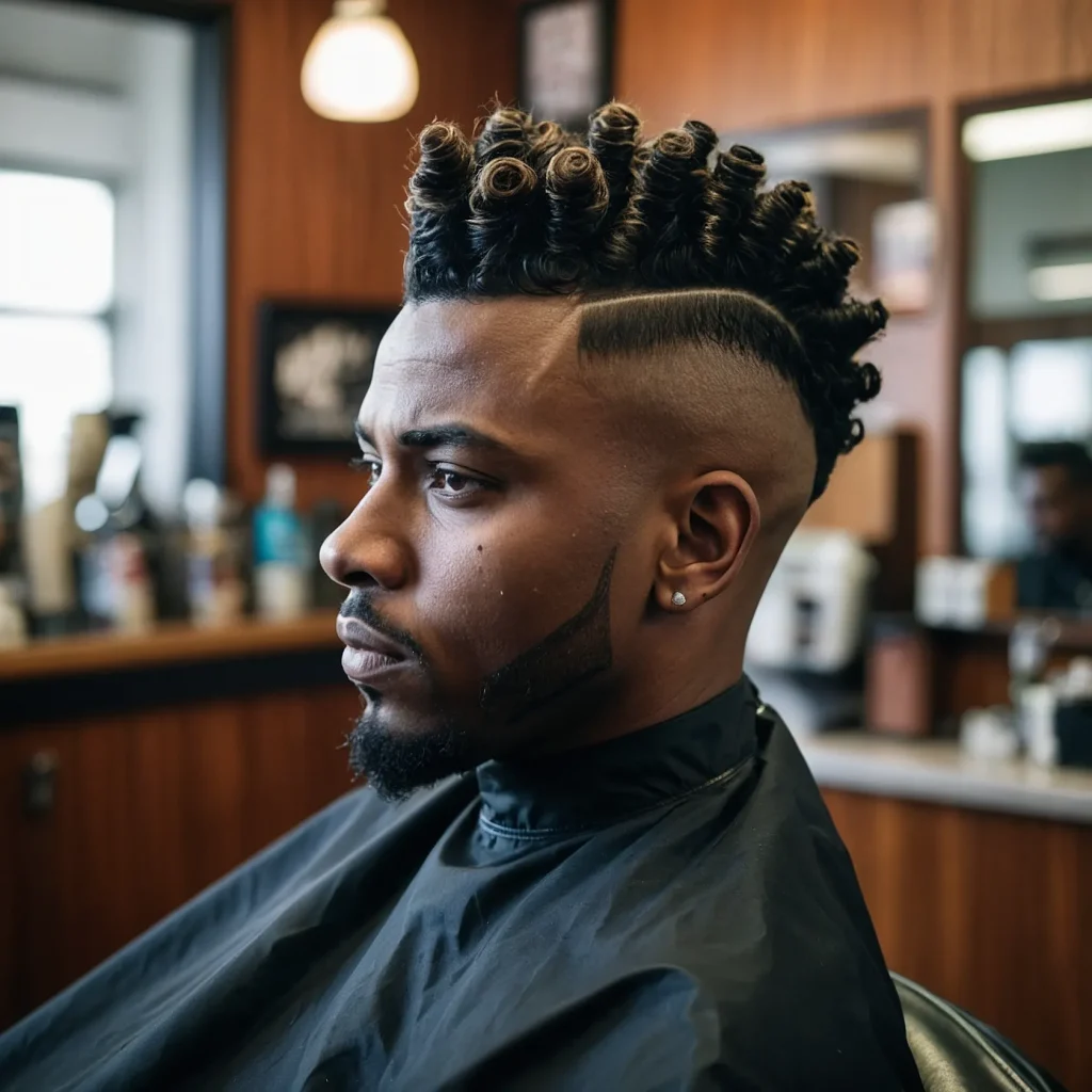 Low Fade with Twisted FrohawkTwists styled up