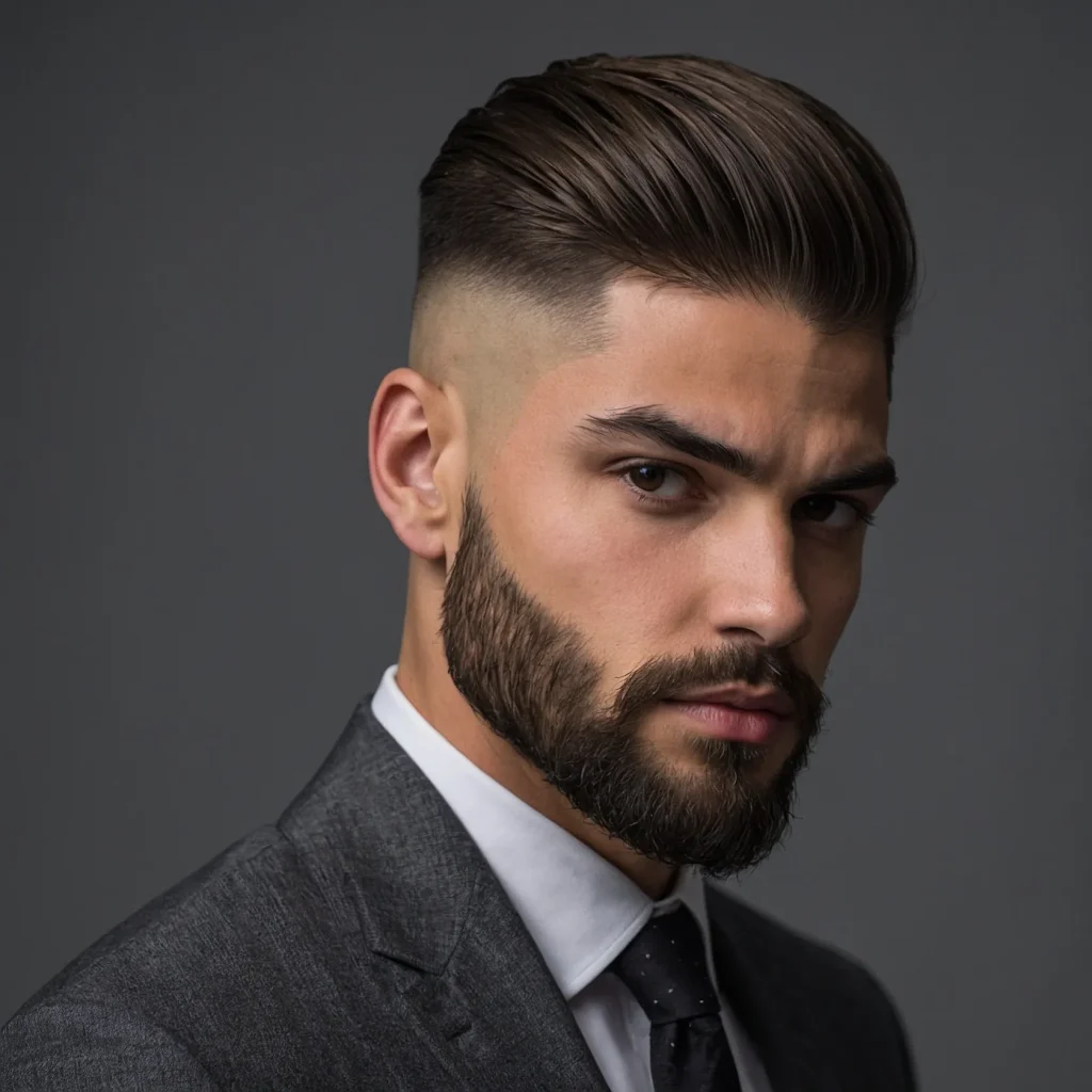 Low Taper Fade with Sharp Side PartA man with