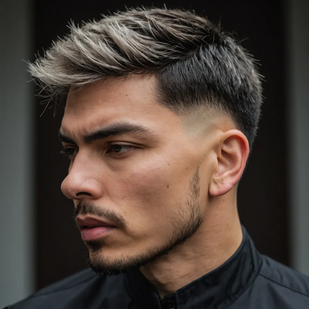 Low Taper Fade with Thin Layered FringeA man