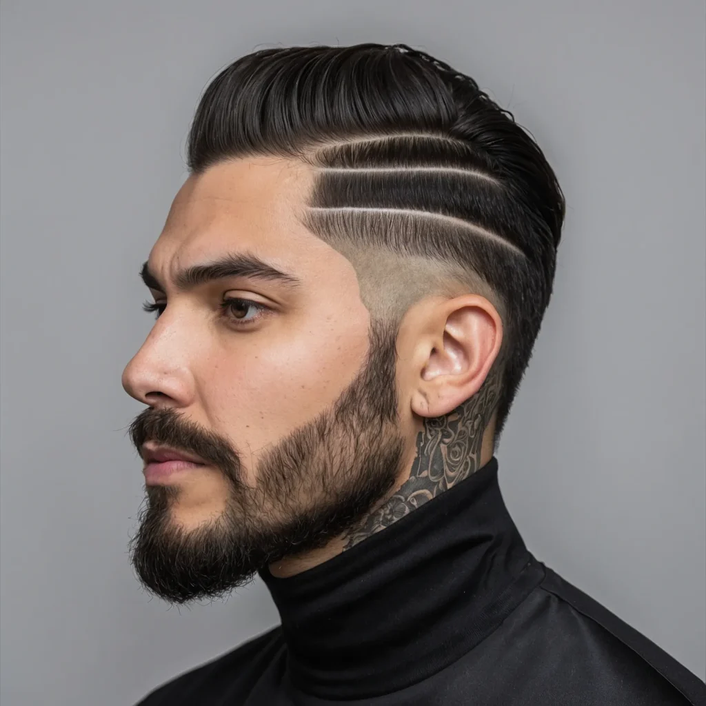 Low Taper with Curved Sideburn DetailA man wi