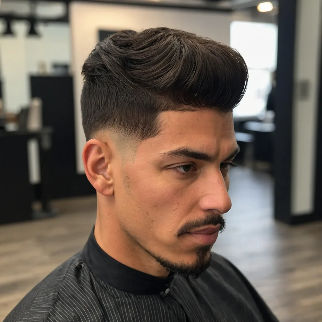 Low Taper with Soft Fringe and Temple FadeA m
