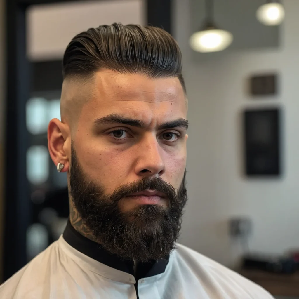 Low Taper with Tied Short Bun and Sharp FadeA