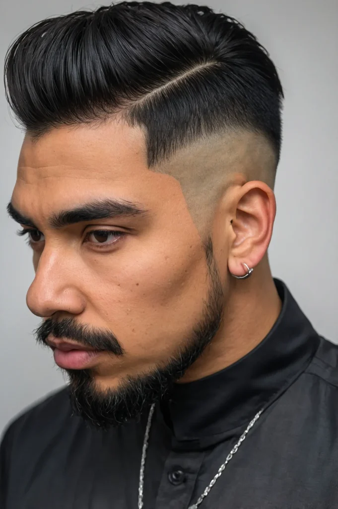 Mid Drop Fade with Temple LineMan with shaped